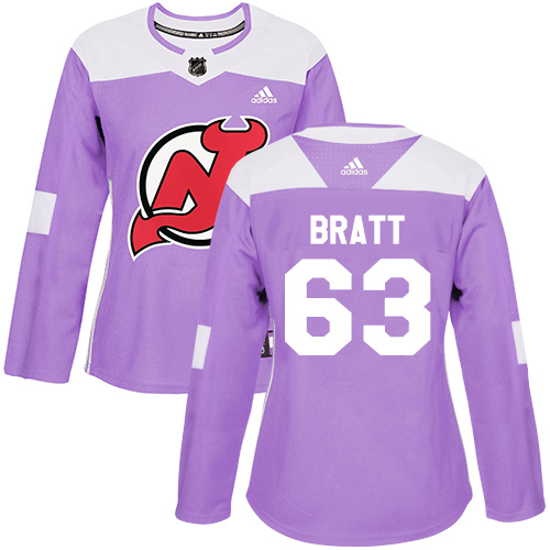 Adidas Devils #63 Jesper Bratt Purple Authentic Fights Cancer Women's Stitched NHL Jersey - Click Image to Close